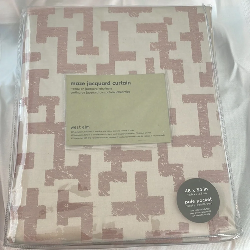 West Elm Maze Jacquard Curtain 48x84 in Pink Stone